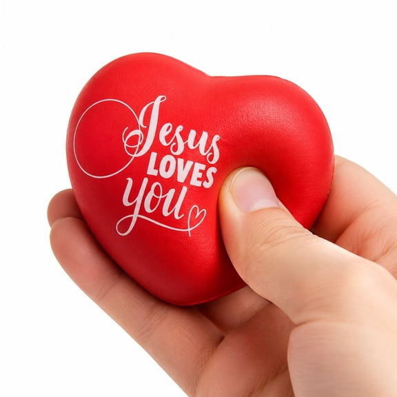 60Pcs Jesus Loves You Balls Bulk 1.57 Inch, Heart Stress Balls Religious Easter Basket Stuffers for Christian Party Favors, Squishy Jesus for Baptism Communion Christmas New Year Valentine Event