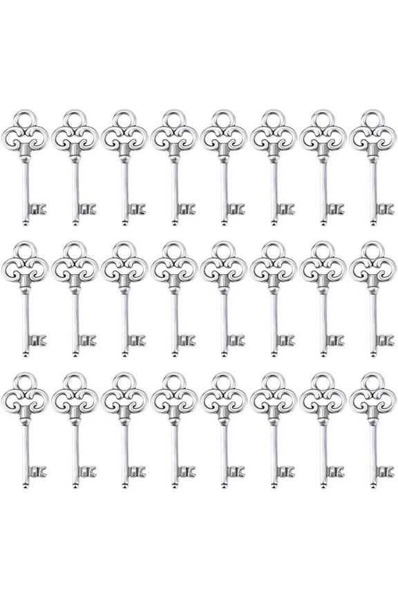 60Pcs Key Charms Silver Keys Charm Bulk Vintage Steampunk Lock Mini Small Metal Pendants
