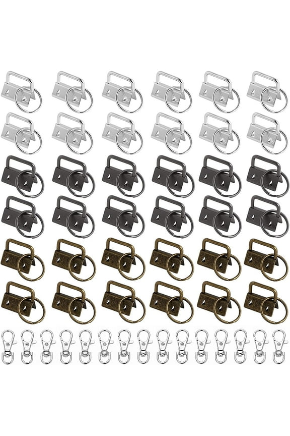 60Pcs Key Fob Hardware, Keychain Bracelet Hardware with Swivel Lanyard Snap Hook, Metal Tail Clip Wristlet Set for Lanyard Bags Key Chain Wristlet Clamp Hardware Supplies