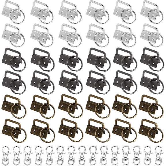 60Pcs Key Fob Hardware Set, Keychain Bracelet Hardware with Swivel Lanyard Snap Hook, Metal Tail Clip Wristlet Set for DIY Lanyard Bags Key Chain, Wristlet Clamp Hardware Supplies (3 Colors)