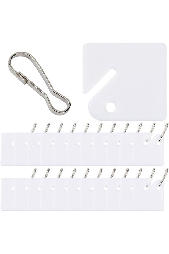 60Pcs Key Tags White Plastic Hanging Tags 1.5 Inch Blank Key Tags with Ring Metal Snap Hooks Durable Keychain Tags Label Identifiers DIY