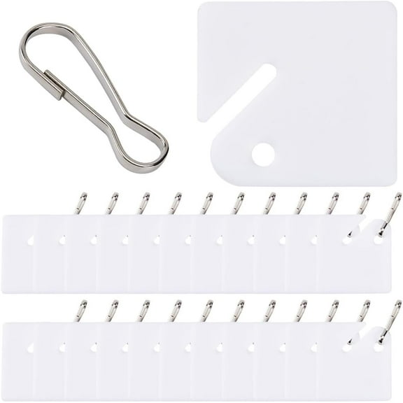 60Pcs Key Tags White Plastic Hanging Tags 1.5 Inch Blank Key Tags with Ring Metal Snap Hooks Durable Keychain Tags Label Identifiers