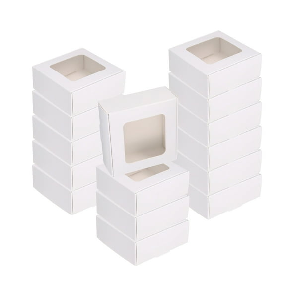 60Pcs Kraft Soap Boxes, 3 x 3 x 1.2Inch Mini Kraft Treat Boxes with Clear Windowfor Party Treats Packaging (White)