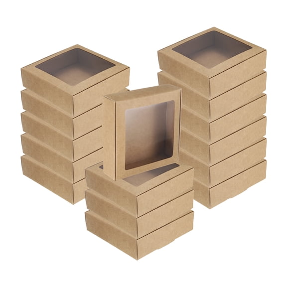 60Pcs Kraft Soap Boxes, 4.1 x 4.1 x 1.2Inch Mini Kraft Treat Boxes with Clear Windowfor Party Treats Packaging (Brown)