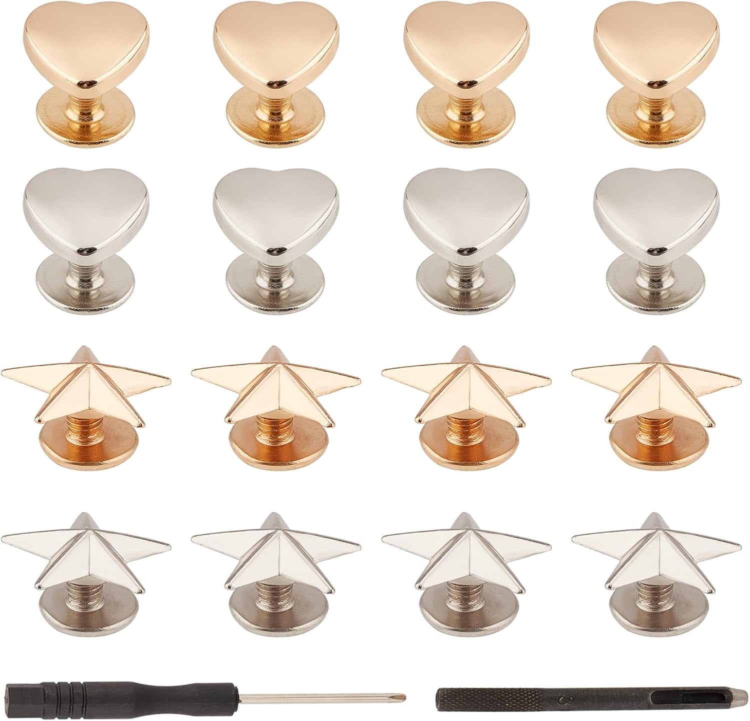 60Pcs Leather Rivets Metal Heart and Star Shaped Rivet Studs Decorative ...