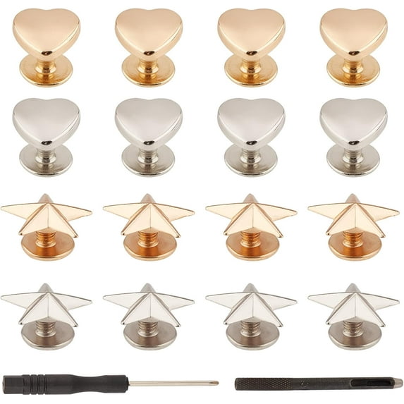 60Pcs Leather Rivets Metal Heart and Star Shaped Rivet Studs Decorative Spot Button Rivets DIY Button Studs Garments Accessories for Bag Purse DIY Crafts for diy