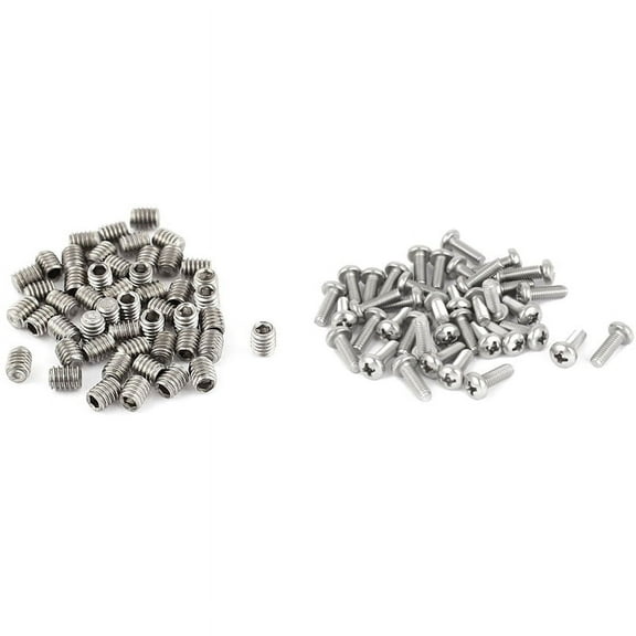 60Pcs M2 x 4mm Round Screws Bolt with 50Pcs M2.5 x 3mm Hex Socket Set Grub Screws Headless Cup Point