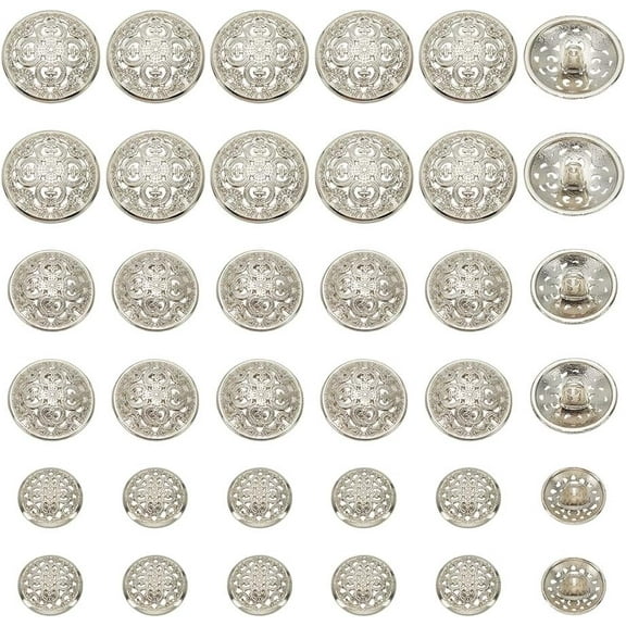 60Pcs Metal Blazer Button 3 Size Hollow Sewing Button Sliver Buttons Round Decorative Button for Suits Clothes Coat Uniform Jacket Trousers Craft Gray