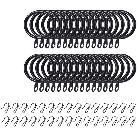 60Pcs Metal Curtain Rings with Hooks, 1.18" Inner Diameter Drapery Hanger Pin Set for Window, Door & Shower Curtains, Black