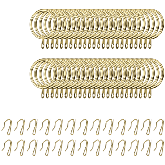 60Pcs Metal Curtain Rings with Hooks, 1.18" Inner Diameter Drapery Hanger Pin Set for Window, Door & Shower Curtains, Gold