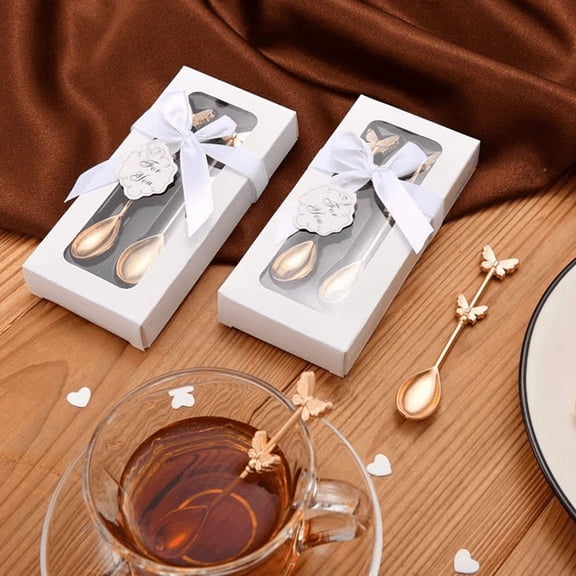 60Pcs Metal Party Favor Set, 30 Butterfly Tea Spoons with 30 Ribbon Gift Boxes, Wedding Bridal Shower Guest Keepsakes, Kitchen Bar Decor Supplies for Birthday & Valentine's Day