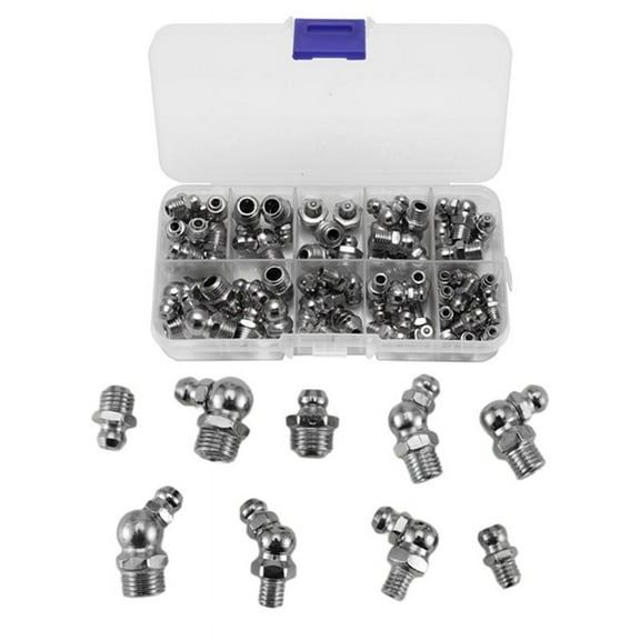 60Pcs Metric Grease Fittings Kit, M6 M8 M10 45 90 Degree Hydraulic Grease Zerk Assortment for Angled Grease Mechanical