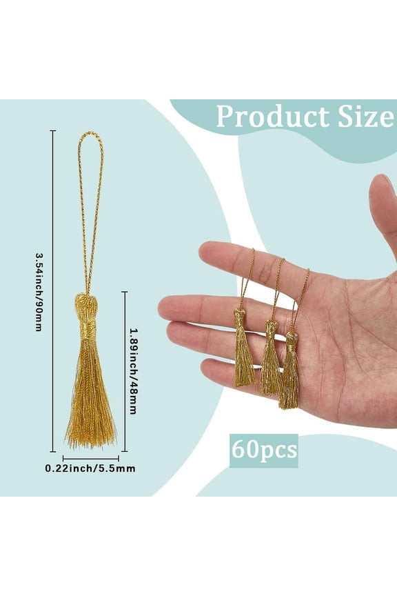 60Pcs Mini Bookmark Tassels 9cm Small Polyester Craft Keychain Tassels with Cord Loops for Bookmarks Earrings Jewelry Making Souvenir Graduation Clothing Sewing DIY Projects