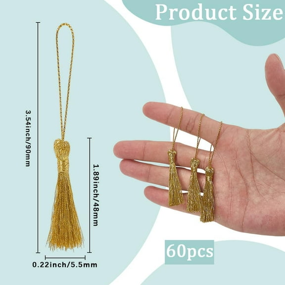 60Pcs Mini Bookmark Tassels 9cm Small Polyester Craft Keychain Tassels with Cord Loops for Bookmarks Earrings Jewelry Making Souvenir Graduation Clothing Sewing DIY Projects
