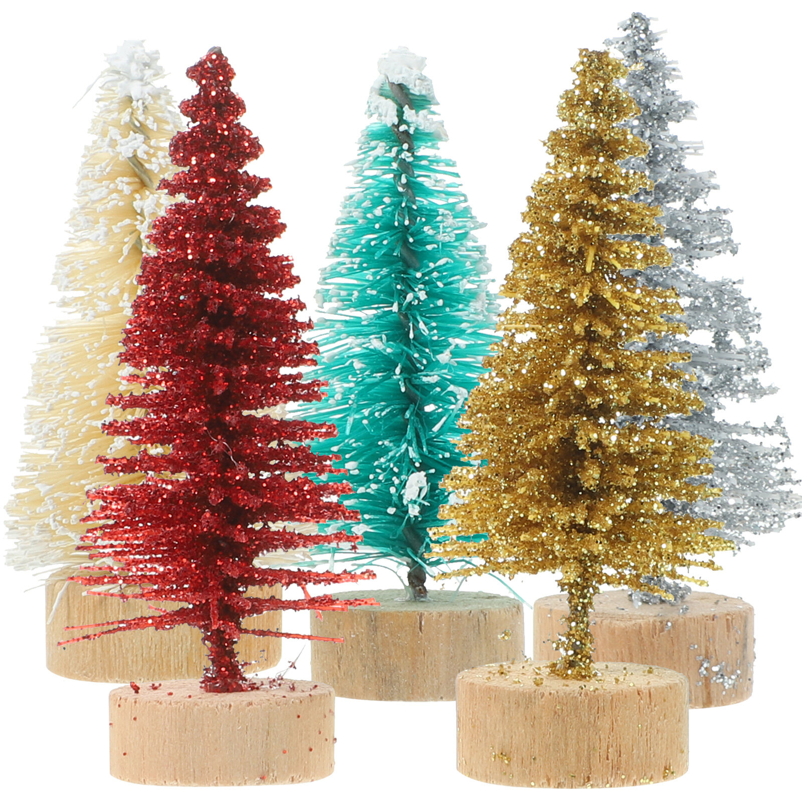 60Pcs Mini Christmas Tree Artificial Christmas Tree Decor with Wooden