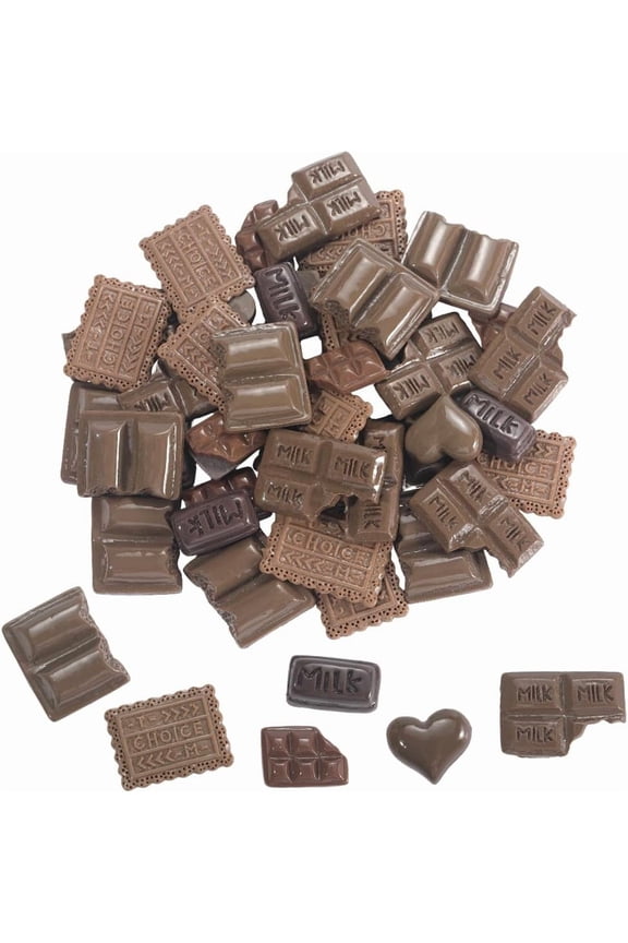 60Pcs Mini Resin Chocolate Artificial Chocolate Candy Dessert Resin Cabochons Charms Brown Artificial Food Charms