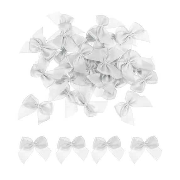 60Pcs Mini Ribbon Bow 1" Mini Fabric Satin Ribbon Flower Bows Craft DIY Sewing Wedding Birthday Party White