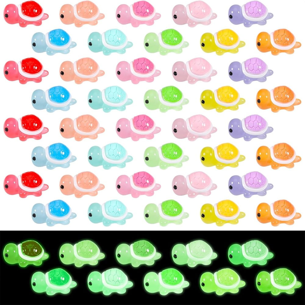 60Pcs Mini Turtles Figures Luminous Resin Turtle Desk Ornament Garden ...