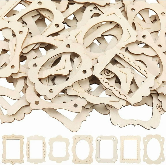 60Pcs Mini Wood Photo Frames Unfinished Wood Frames Ornament 1.8 x 2.3 Inch Wooden Cutout Necklace Earrings Charm