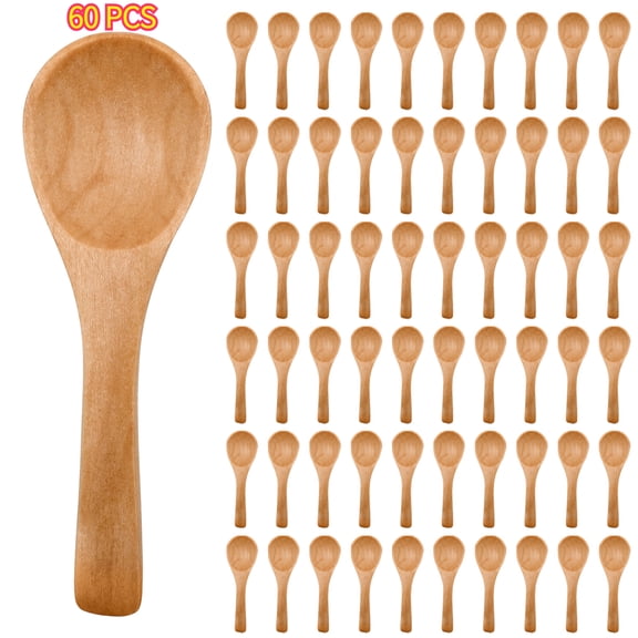 60Pcs Mini Wooden Spoons Set, 3.54" Beech Wood Spoon Suitable for Spice Tea Coffee Sugar Kitchen Tasks Tasting Condiments, Tiny Honey Spoon wooden ice cream spoons Salt Spoon