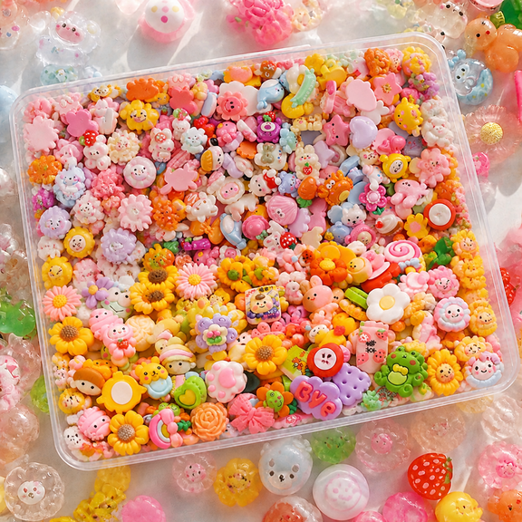 60Pcs Mixed Resin Embellishments Set, Cute Flat Back Charms for DIY Craft Phone Case Scrapbooking, Matte & Glossy Random Assortment.