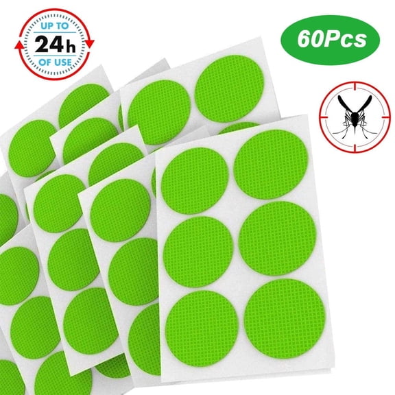 60Pcs Mosquito Repellent Patches, Natural Citronella Essential Oil Bug Stickers, Up to 24H Protection, DEET-Free, Green Anti-Mosquito Stickers for Outdoor Camping, Hiking, Travel