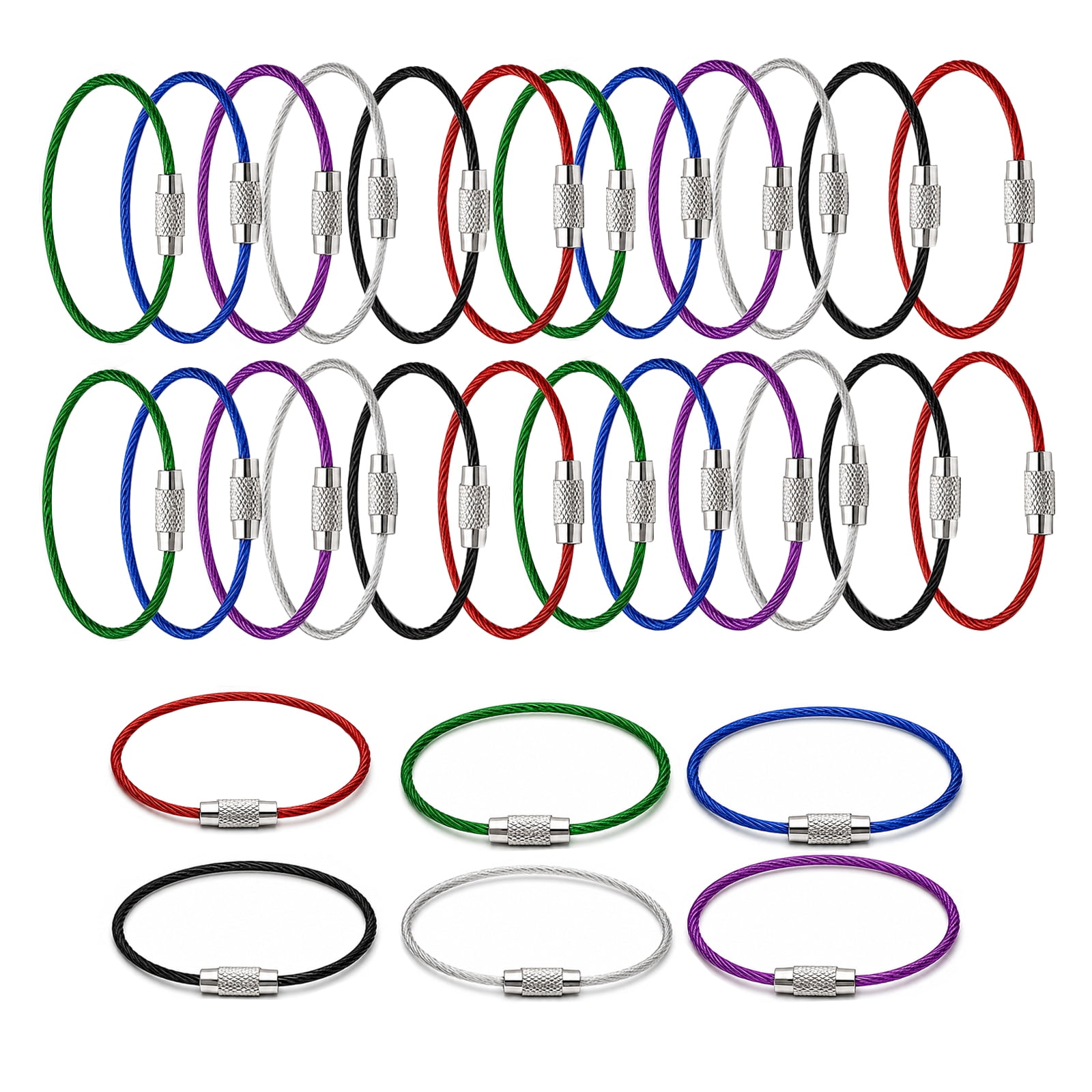 60Pcs Multicolor Wire Keychain Cable Loop 1x100mm Nylon Coated Steel ...