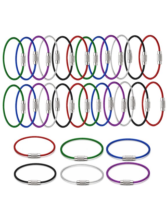 60Pcs Multicolor Wire Keychain Cable Loop 2x150mm Nylon Coated Steel Screw Lock Key Rings for Luggage Tags ID Badges