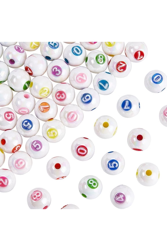 60Pcs Number Round Beads 15mm Acrylic Beads Bulk Digital Billiard Table Ball Bubblegum Imitation Shell Spacer Loose Bead for Jewelry Making Bracelets Keychains Supplies DIY Crafts for diy making