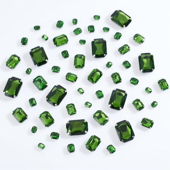 60Pcs Octagon Sew on Rhinestones 5 Sizes Flatback Octagon Glass Sewing Rhinestones Stone with Silver Claw Settings Rhinestone Buttons for DIY Crafts Clothes Jewelry Making Fern Green DIY