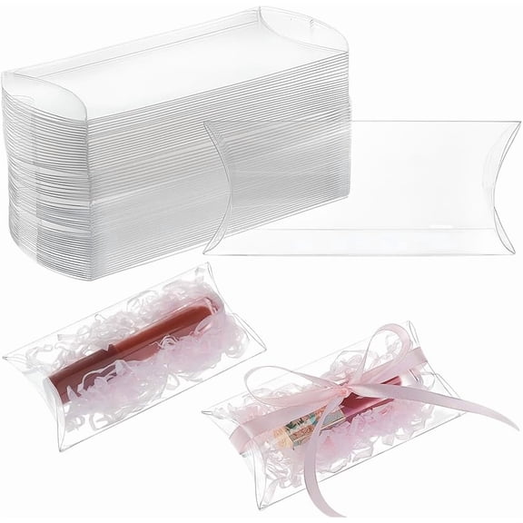 60Pcs PVC Plastic Pillow Boxes Gift Candy Transparent Packing Box Clear 14x6.4x2.45cm