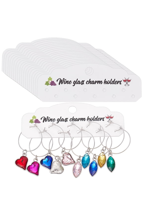 60Pcs Paper Wine Charm Display Cards White 3.8x10x0.1cm Hole: 3-8mm
