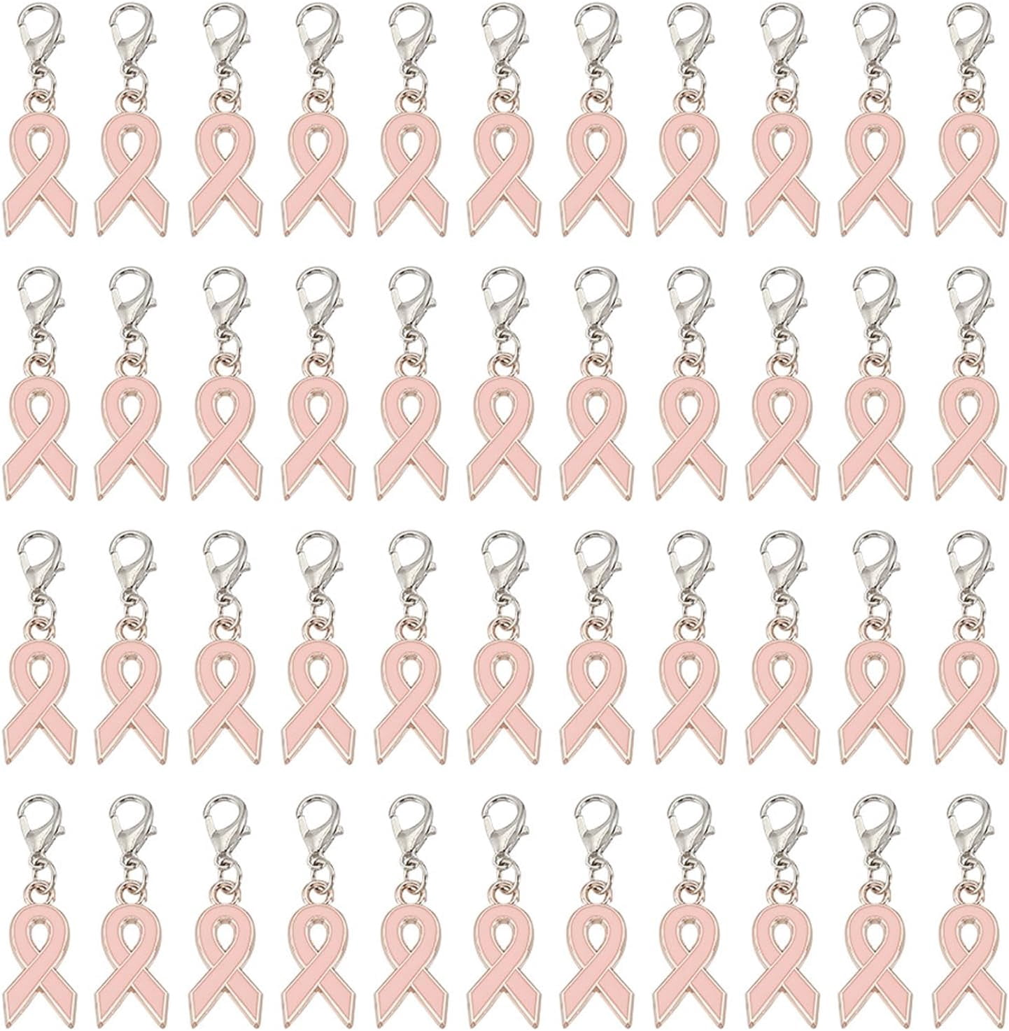 60Pcs Pink Ribbon Pendant 35mm Plastic Enamel Ribbon Dangle Pendant ...