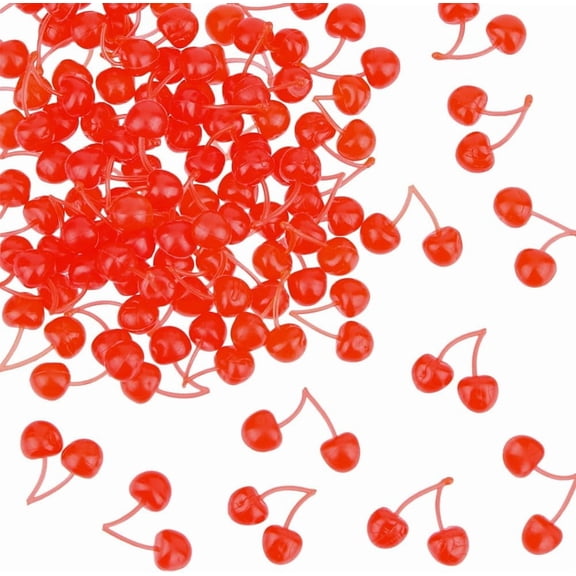 60Pcs Plastic Artificial Lifelike Cherries 13x12x5mm Miniature Simulation Cherry Artificial Cherry Decorations Lifelike Fruit Modle
