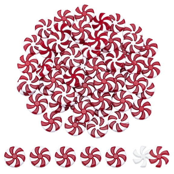 60Pcs Plastic Beads Christmas Candy Decorations Flat Round with Lollipop FireBrick 23.5~24x6mm Hole: 3mm 30pcs/color