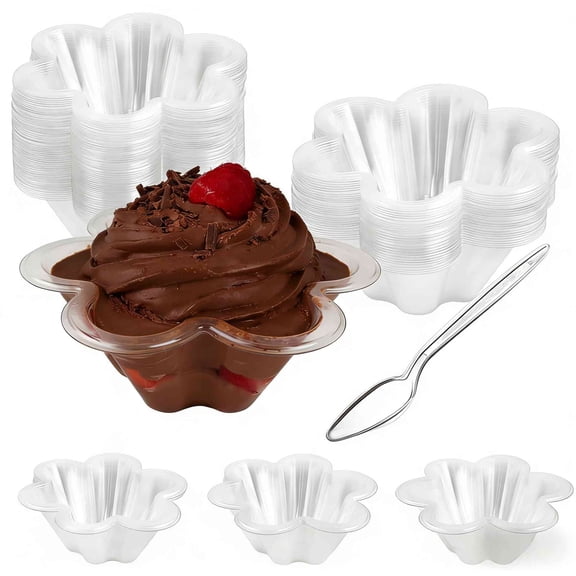 60Pcs Plastic Dessert Cups with Spoons, 8oz Disposable Ice Cream Bowls for Sundae Tiramisu Yogurt Trifle Appetizer Snack Salad, Clear Pudding Parfait Shooter Jello Fruit Cups for Party Event