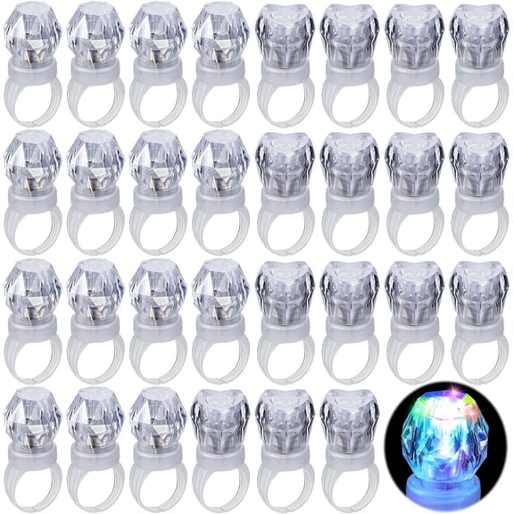 60Pcs Plastic Diamond Rings, Assorted LED Light Up Rings, Transparent Heart & Diamond Shaped Glow Rings, Party Favors for Weddings, Birthdays, Bachelor Parties, Prom Jewelry, Celebration Additions