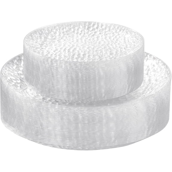 60Pcs Plastic Plates, Clear Disposable Plates, Hammered Heavy Duty Plastic Platos, Fancy Disposable Platos Include 30 Clear Dinner Plate, 30 Salad Plate For Bridal