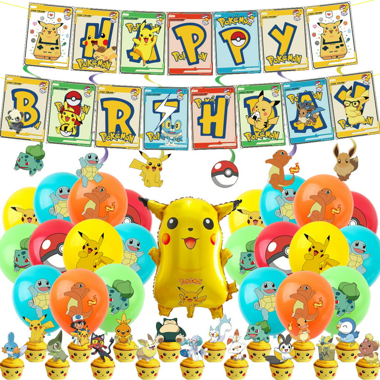 60Pcs Pokemon Party Supplies Party Decorations Party Favors Pokemon Happy  Birthday Banner Pull Flag Balloon Hanging Swirl Cake Decoration Hot Kids