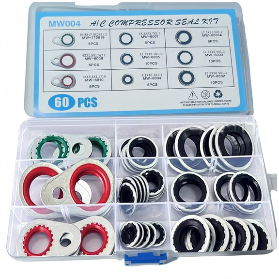60Pcs Premium Metal Ring and Rubber Gasket A/C Compressor Seals for Vehicle