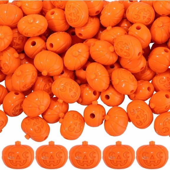 60Pcs Pumpkin Shaped Beads Resin Beads Bulk Orange Holiday Themed Face Pumpkins Decoration Loose Spacers Findings
