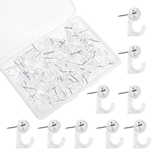60Pcs Push Pin Hooks, Clear Thumb Tacks Wall Push Pins Plastic Heads