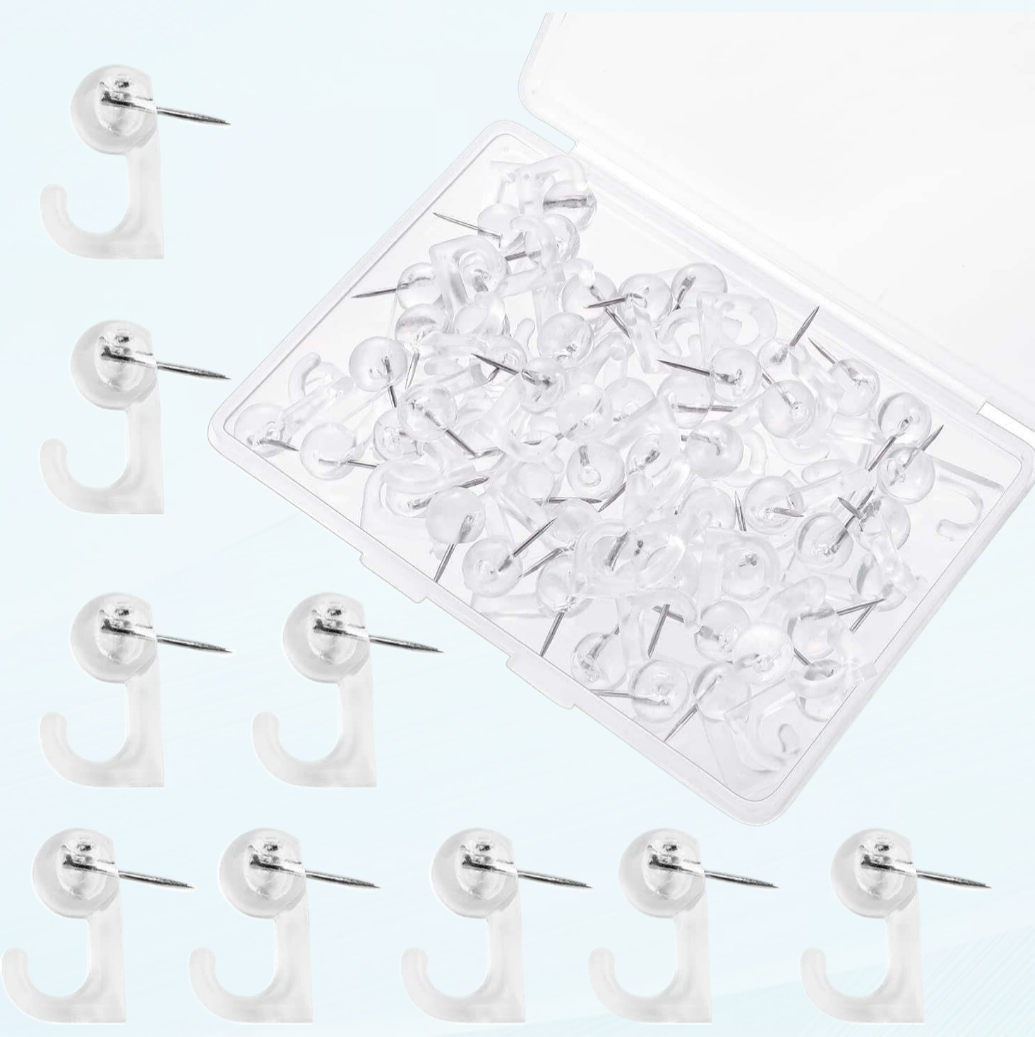 60Pcs Push Pin Hooks, Clear Thumb Tacks Wall Push Pins Plastic Heads