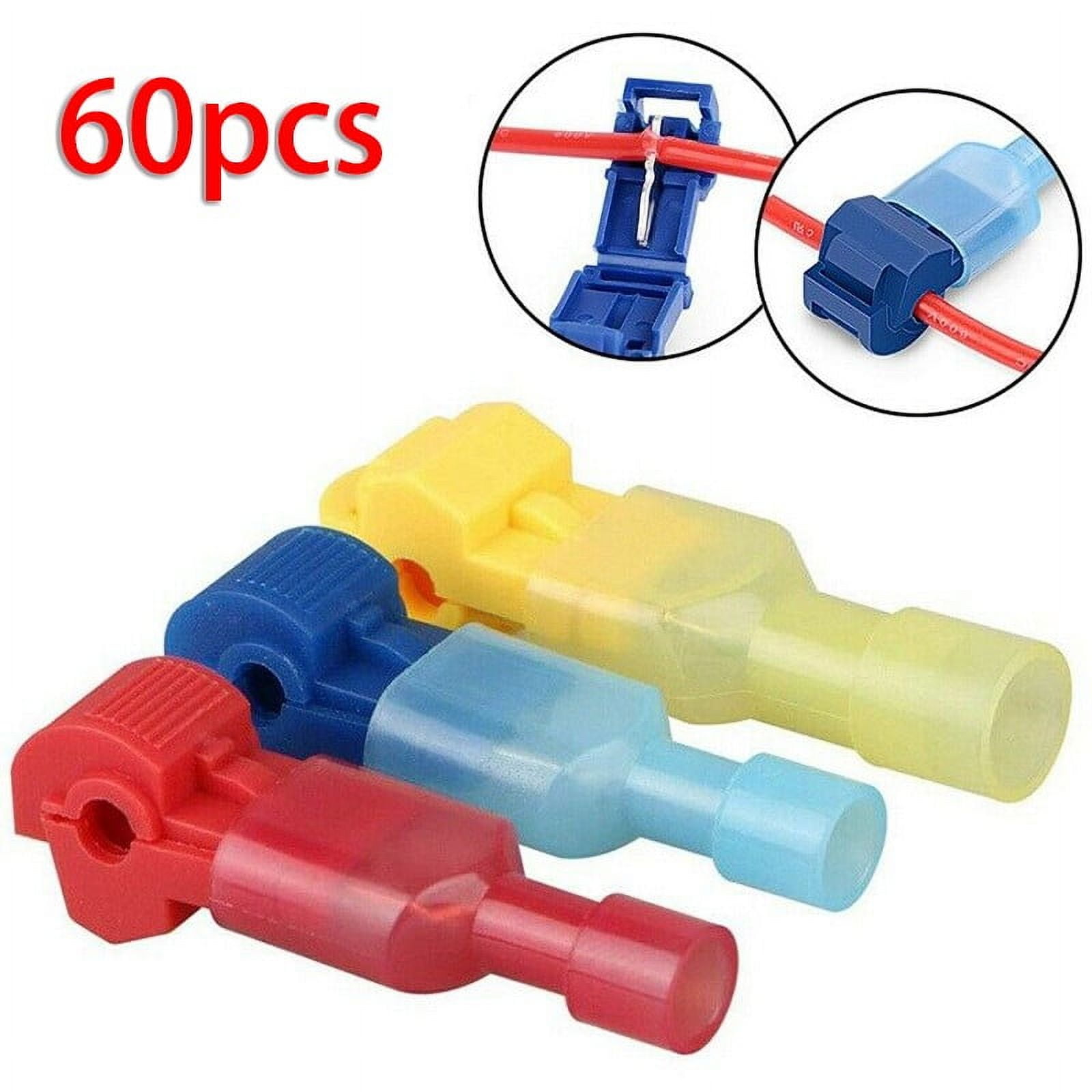 60Pcs Quick Splice Wire Terminal Connectors Combo Kit Insulated 22-10 Awg T-Taps