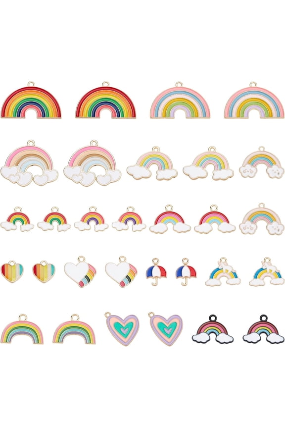 60Pcs Rainbow Charms Alloy Enamel Pendants Heart Umbrella Rainbow Clound Pendants Pride Heart LGBTQ Dangle Charms