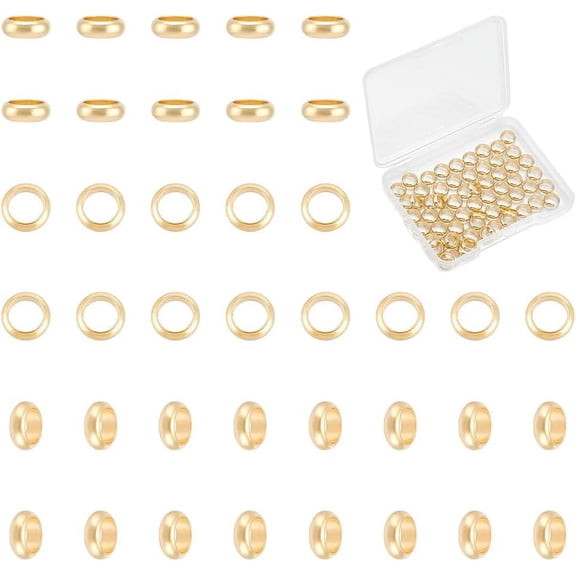 60Pcs Real 18K Gold Plated Brass Spacer Beads Loose Beads Metal Ring Beads for Jewelry Making Hole 5mm for DIY