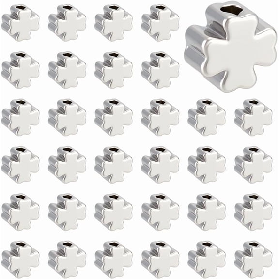 60Pcs Real Platinum Plated Four Leaf Clover Beads Metal Lucky Flower Spacer Loose 5x5mm Tiny Charm Bead