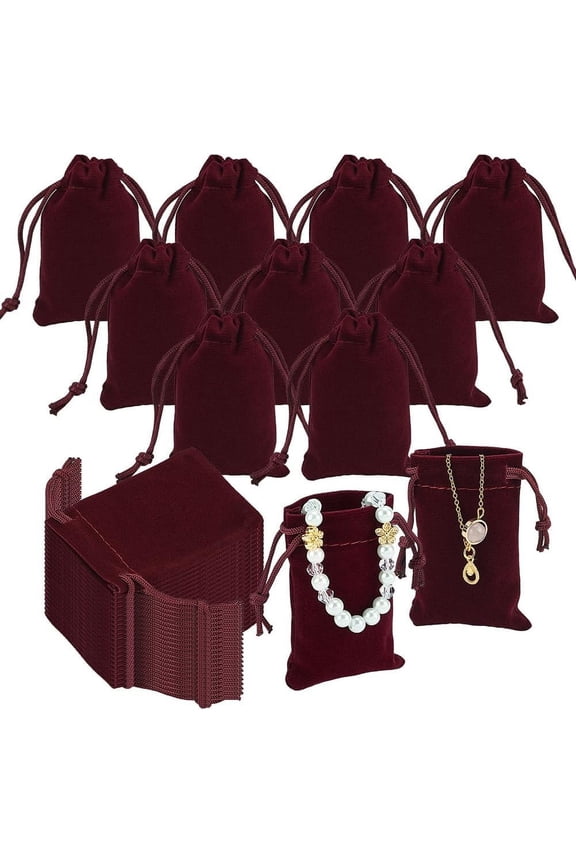 60Pcs Rectangle Velvet Drawstring Pouches Candy Gift Bags Christmas Party Wedding Favors Bags Dark Red 7x5cm for diy