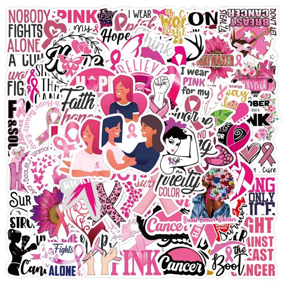 60Pcs Red Ribbon Graffiti Stickers, Breast Cancer Awareness Theme With Inspirational Quotes, For Water Bottles Laptops Phones Journals Scrapbooks - Waterproof Vinyl Sticker Pack