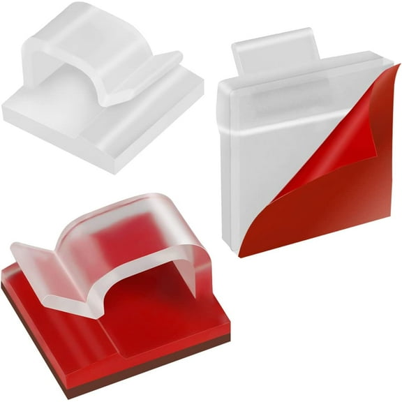 60Pcs Self Adhesive Cable Clip, Outdoor Hooks for Lights, Cable Wire Management Clips for Car Office Home Fairy Light Decoration, Transparent